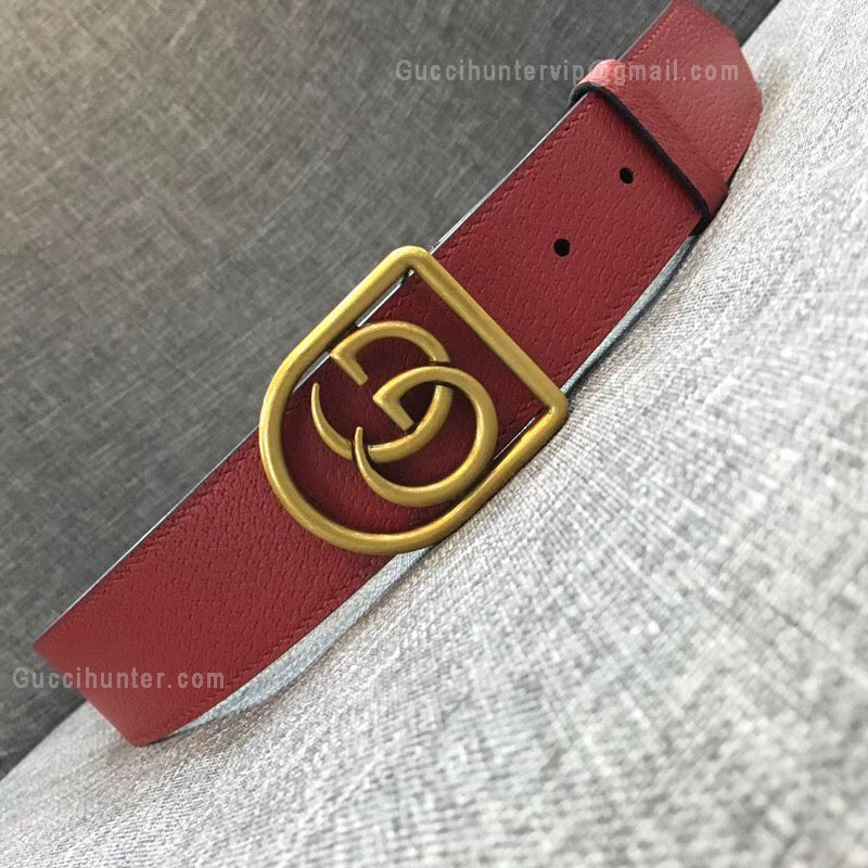Gucci Red Leather Belt With Framed Double G 35mm